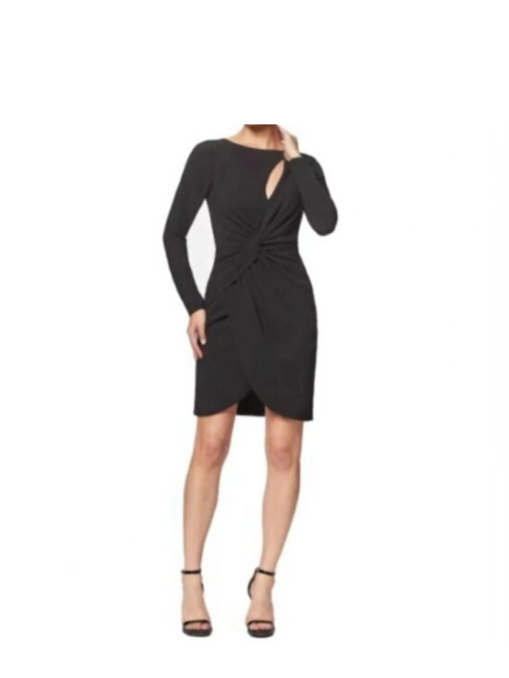 Dress the Population Black Long Sleeve Twist Front Keyhole Sheath Dress